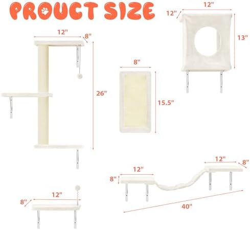 5 Pcs Cat Wall Shelves Set, Wall-Mounted Climber - Image 6