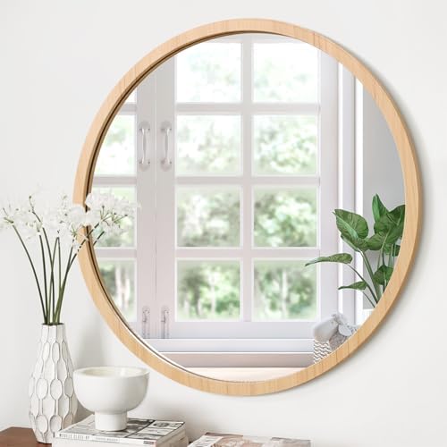 JJUUYOU Round Mirror Wall Mounted Circle Mirror Circular Vintage Wood Frame by JJUUYOU