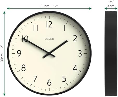JONES CLOCKS® Studio Clock | Modern Round wall Clock | 12" | Black | Easy to - Image 3