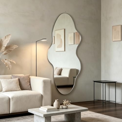 Full Length Wall Mirror, Wavy Irregular Shape, 63x24 Inch, - Image 5