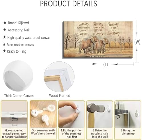 Elephant Family Home Family Blessing Canvas Wall Art Large Modern Emotional - Image 2