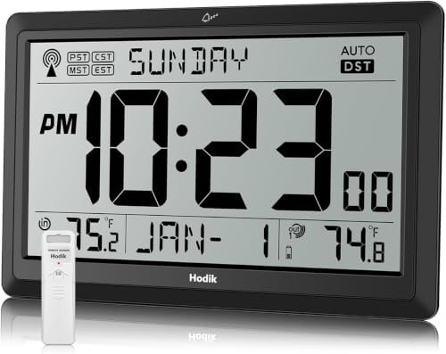HODIK Atomic Wall Clock with Indoor Outdoor Temp, Digital Clocks by Hodik