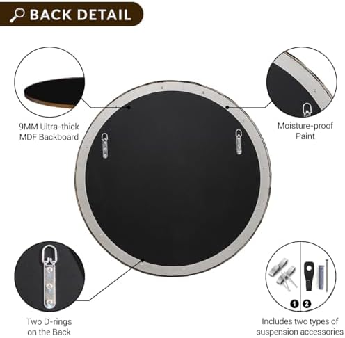 ANDY STAR 30 Inch Bathroom Hammered Round Mirrors, Antique Round Mirror - Image 5