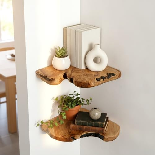 WELLAND Live Edge Cedar Corner Shelf Set of 2, Floating Wall Shelves - Image 5
