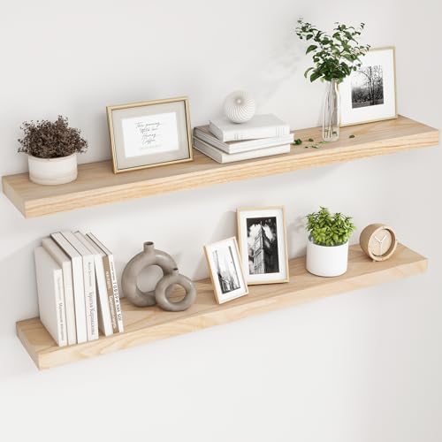 fuqing 48 Inch Floating Shelves 6.7'' Deep Natural Wood Shelves Set of 2 by Fuqing
