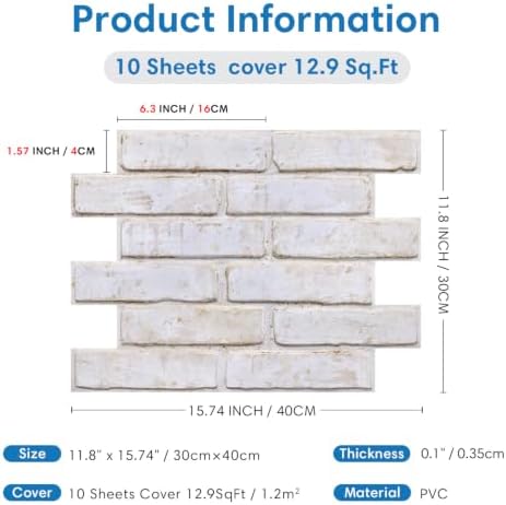 COMSTICKC 3D Faux Brick Peel and Stick Wall Stickers, Ultra-Light - Image 5