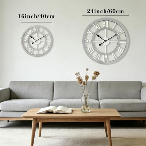 16 Inch Rustic Wall Clock Silent Non-Ticking Wooden Wall Clocks - Image 3