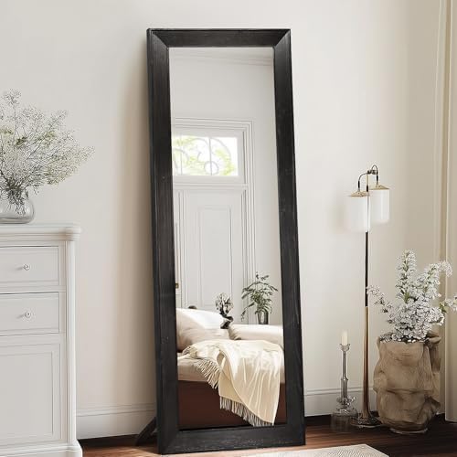 65x22in Full Length Mirror, Rustic Black Beveled Wood Frame - Image 6