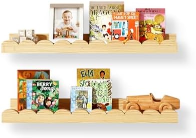 Nursery Floating Shelves for Kids Room, 2 Pack 23.6 Inch Natural Wood Wall by Unknown