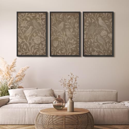 MUDECOR Framed Canvas Print Wall Art Set Taupe Bird Toile - Image 5