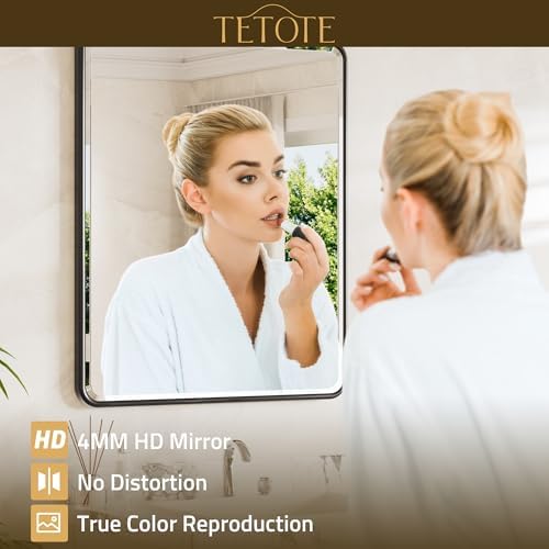 TETOTE Black Framed Bathroom Mirror 60 x 36 Large Beveled Edge Tempered Glass - Image 6