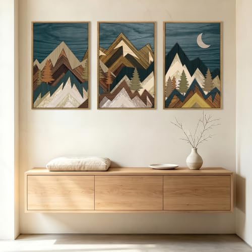 BINCUE Extra Large Mountain Wall Art Set of 3 Moon Froest Wall Decor Nature by BINCUE