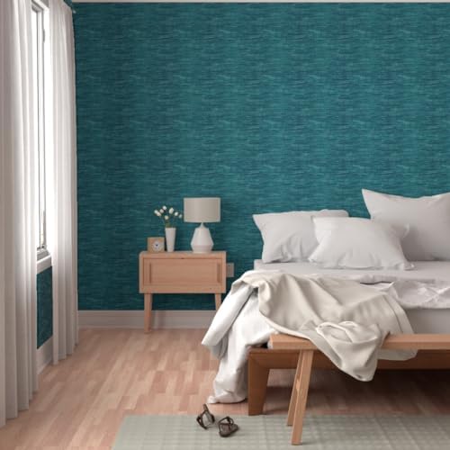 Spoonflower Faux Grasscloth Teal Peel and Stick Removable Wallpaper - Image 5