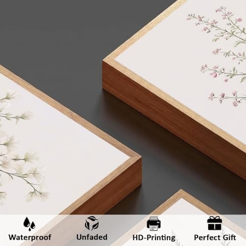 LAATOZ Neutral Framed Canvas Wall Art Flower Painting, Floral Boho Wall Decor - Image 4