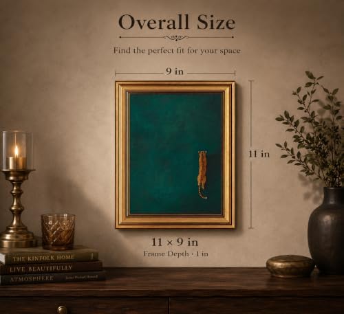 Gold Framed 3D Textured Wall Art, Vintage Green Cheetah Canvas Prints, - Image 4
