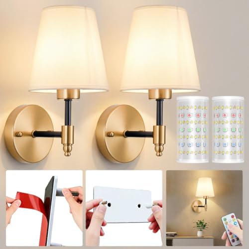 Nekhung Battery Operated Wall Sconce, Peel and Stick Sconces Set of 2 by Nekhung