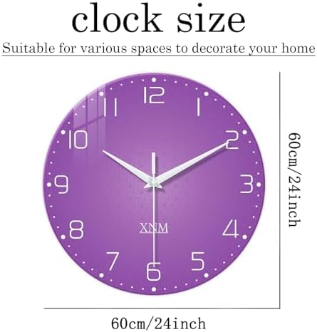 XNM Purple Wall Clock for Girls Bedroom 24 Inch - Image 3