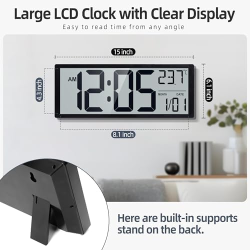 16" Large Digital Wall Clock Battery Operated - Image 2