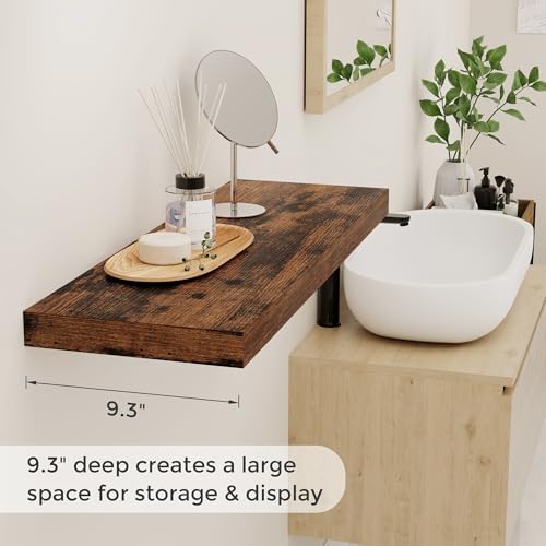 Fun Memories 32" W x 9.3" D Floating Shelves, Rustic Wood Deep Shelves - Image 4