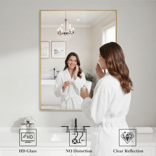 Koonmi Gold Mirrors for Wall, 30x40 Inch Bathroom Mirror, Rectangular Wall - Image 3