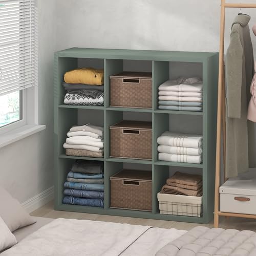 Furinno Cubic Extra Thick 9-Cube Closet Organizers and Storage, Sage Green by Furinno-FitsYourSpaceFitsYourBudget