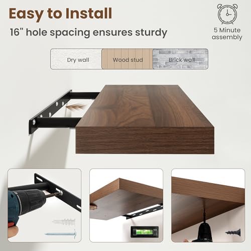 40 Inch Floating shelves for Wall, 8 Inch Deep, Invisible Brackets - Image 6