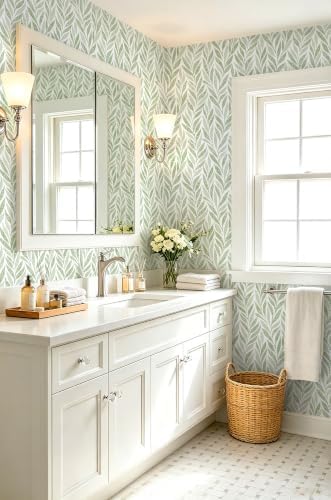Safiyya Green Leaf Peel and Stick Wallpaper 787"x17.3" Boho Modern Farmhouse - Image 2