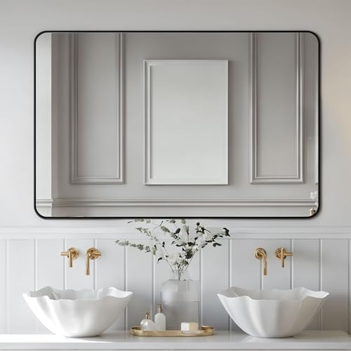 Antok 60x30 Black Metal Framed Bathroom Mirror, Wall Mirror - Image 3