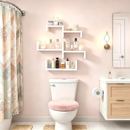 White Floating Shelves for Wall, Waterproof Solid Wood - Image 2