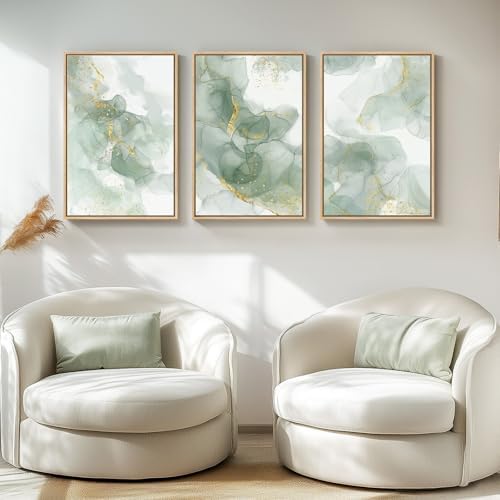 Framed Sage Green Abstract Wall Art - Image 2