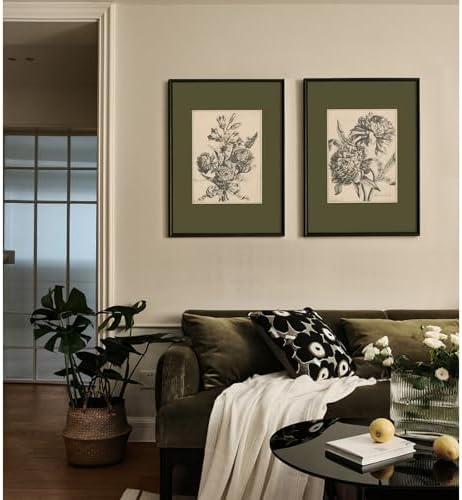 Flower Sketch Wall Art Sage Green Floral Canvas Poster Vintage Botanical Wall - Image 3