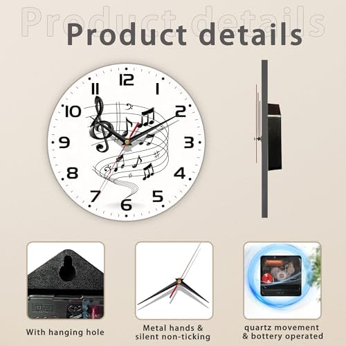 Music Notes Wall Clocks Wooden Wall Clock Art Hanging Clocks Silent Non-Ticking - Image 3