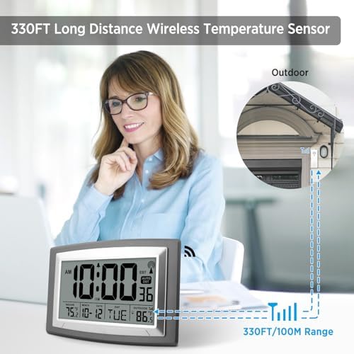 WallarGe Atomic Clock with Outdoor and Indoor Temperature - Image 5