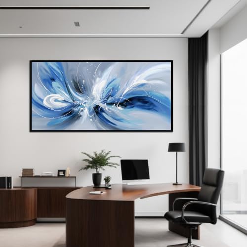 Blue White and Gray Abstract Canvas Wall Art - Image 5