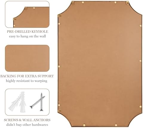 30"x40" Mirror for Wall, Full Scalloped Corners Rectangle Decorative Mirror - Image 7