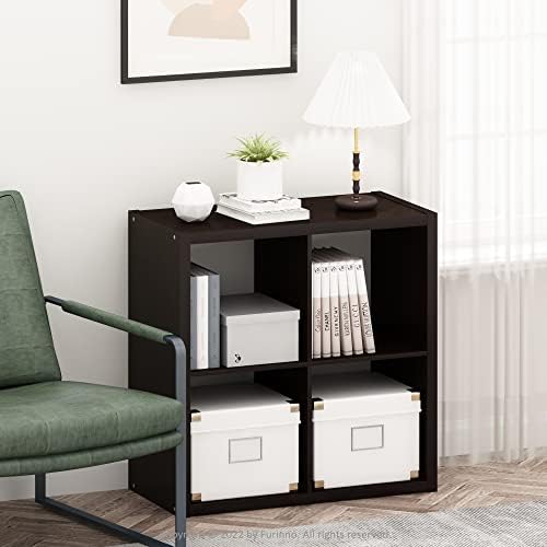 Furinno CUBICLE 4-Cube Book Shelf, Extra Thick Frame Bookshelf, Dark Oak - Image 2