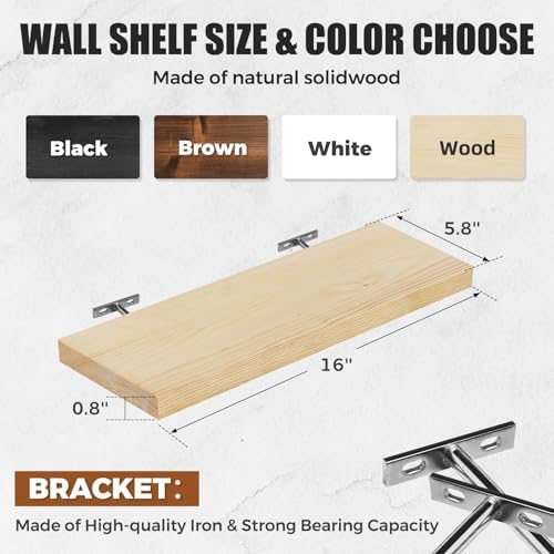 16x5.8x0.8in Floating Wall Shelves Rustic Solid Wood 4-Pack - Image 3
