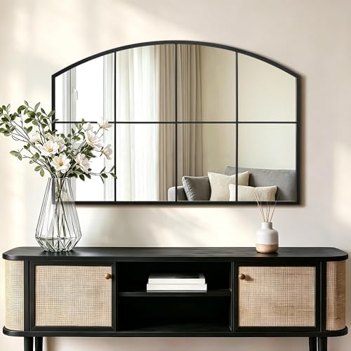 Besdomus Large Black Arched Mirror: 42"x28" Wide Arched Window Mirror by Besdomus