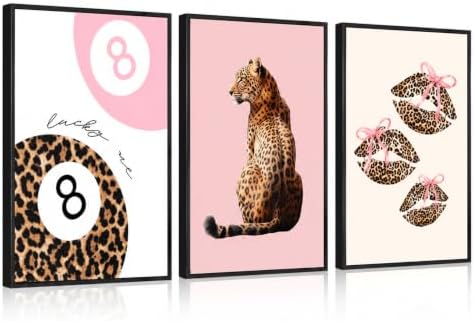 YZLYAD Pink Leopard Wall Art Posters, 3 Piece 16x24inch Girls Room Decor by YZLYADWALLART