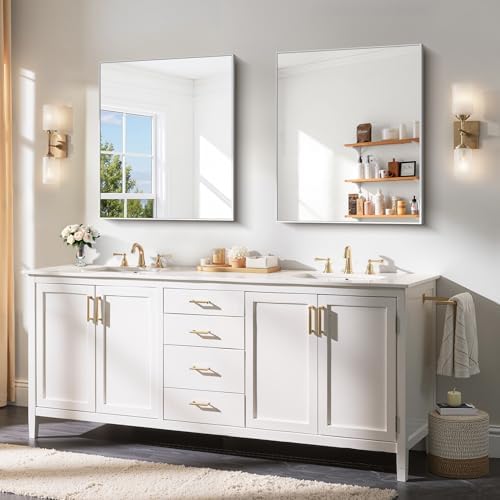 YIROMAN Bathroom Mirror 30"x36", Brushed Silver Bathroom Mirror - Image 2