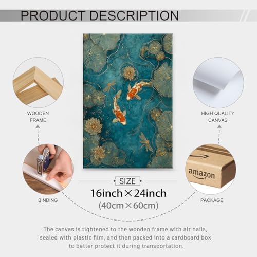 Japanese Koi Fish Zen Framed Canvas Wall Art Traditional Oriental Asian Prints - Image 2