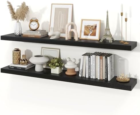 48" Black Floating Shelves Wood Wall Shelf by Ornawit