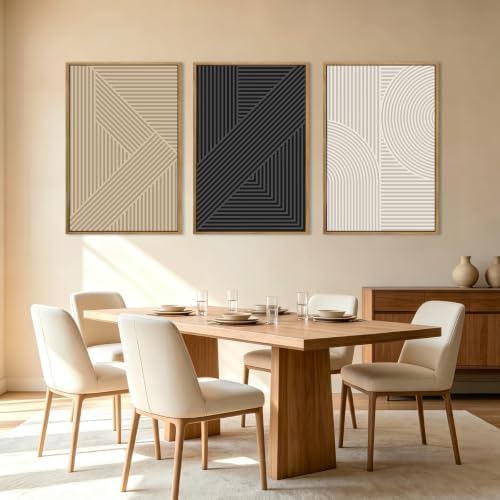 Large Neutral Abstract Wall Art Decor Framed Mid Century Modern Canvas - Image 2