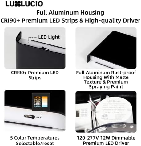 10" Hardwired Black Rectangular Indoor Up Down LED Wall Sconce - Image 3