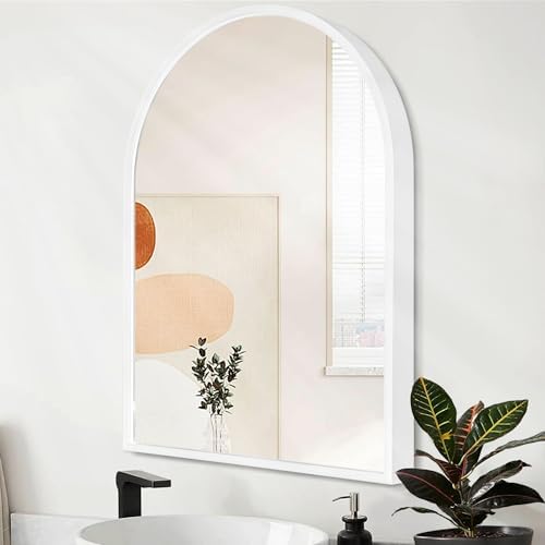 Arch Wall Mirror Bathroom Mirror White Metal Framed Mirror, Arched Metal Wall by HLFMVWE