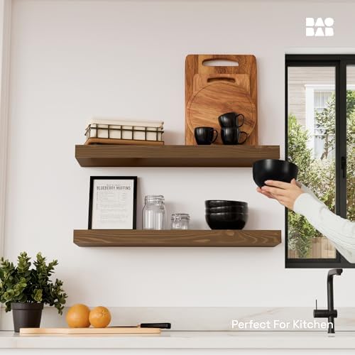 Solid Wood Floating Shelves for Wall 24 Inch Walnut, Wooden Bathroom Shelf - Image 2
