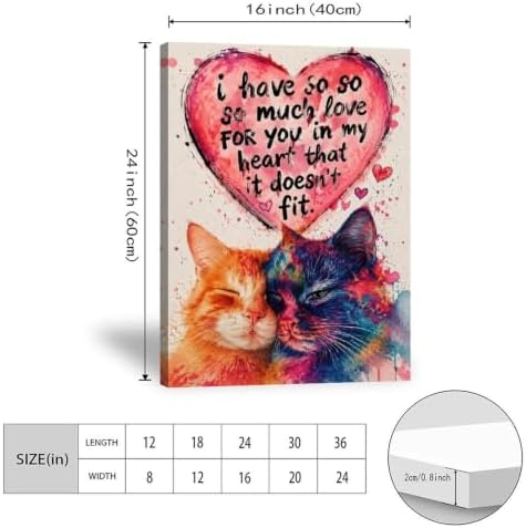 Colorful Cat Couple Love Poster Watercolor Cat Canvas Wall Art - Image 3