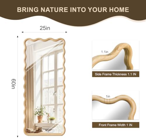 Full Length Mirror, 60”x25” Wavy Wood Floor Mirror - Image 2