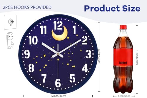 12" Analog Wall Clock, Silent Battery Operated Clock - Image 3