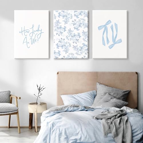 Blue Bow Wall Art Floral Canvas Wall Decor Coquette Flower Wall Art Trendy - Image 6
